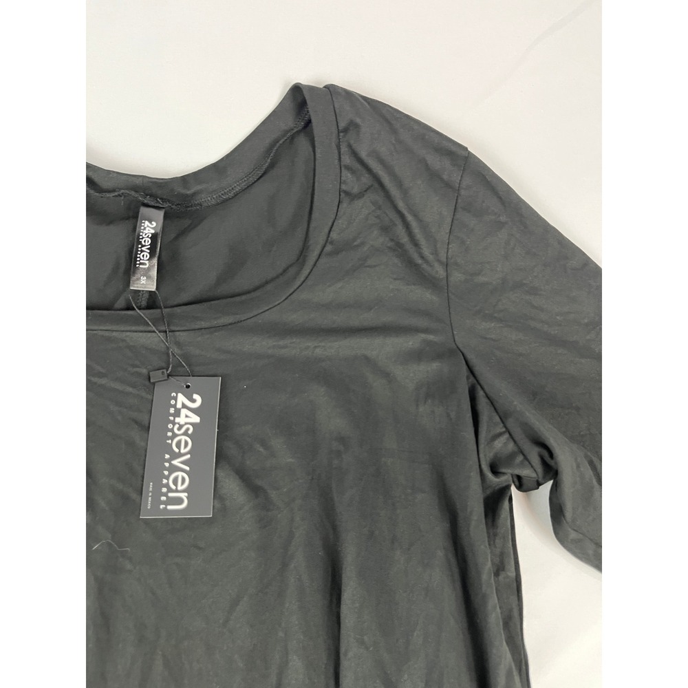 24seven Comfort Apparel Black Midi Dress 3X Scoop Neck 3/4 Sleeve‎